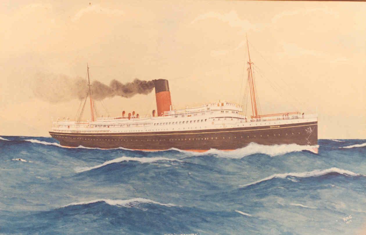 Passenger vessel "Katoomba", built by Harland & Wolff - Belfast.  She took her first voyage in 1913 and was commandeered as a troopship in 1918.  In 1919 she returned to McIllwraith McEachern and was refitted.  In 1920 she resumed her service along the Au