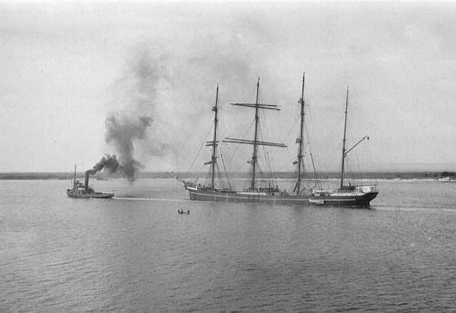 GARTHPOOL Under tow in the Port River, 6/3/1929. Taken on last visit to Australia. Wrecked Boa Vista, Cape Verde Islands 11 November 1929. Moonlight night in trades.