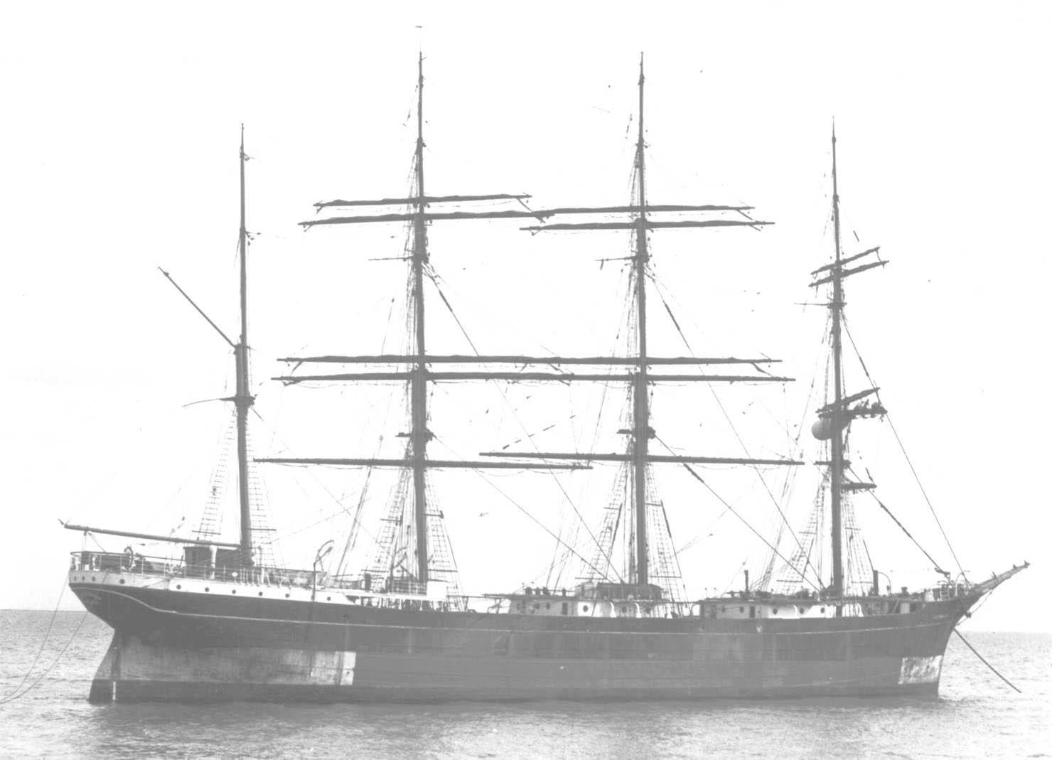 1891 barque, at anchor.