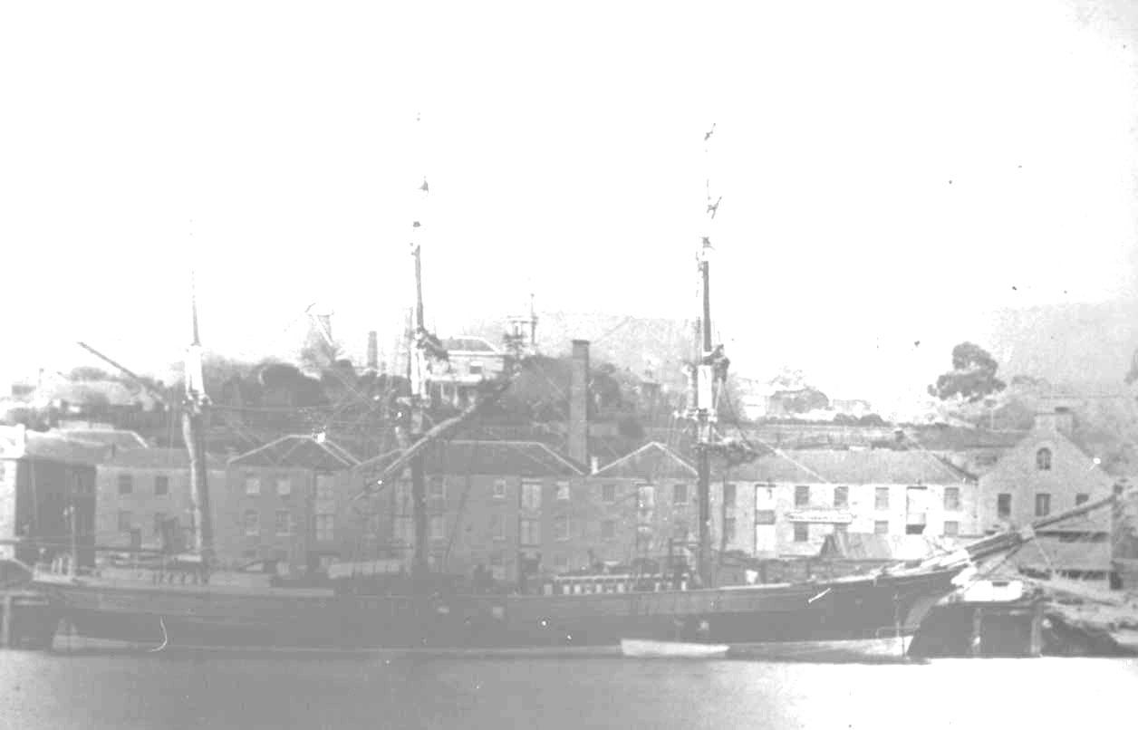 "Loongana",  built by John McGregor, Hobart and owned by Alex McGregor.  Built in 1879, a wooden barque of 279 gross ton and 251 net ton.  Tasmanian Flyer.  
Official Number:  57598
Dimensions:  length 127'0", breadth 26'0", draught 13'1"