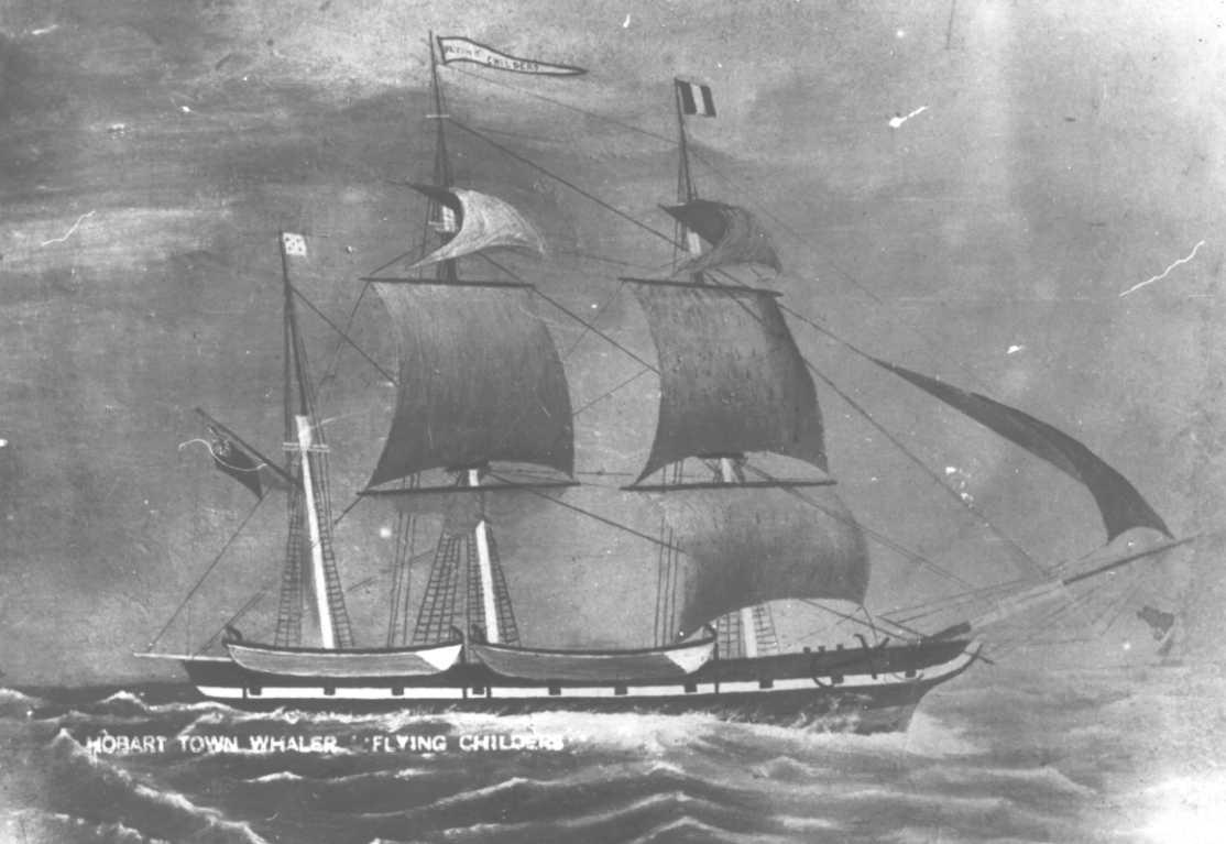 FLYING CHILDERS 1846 Barque
This image is from a painting and words at base read - Hobart Town Whaler - Flying Childers