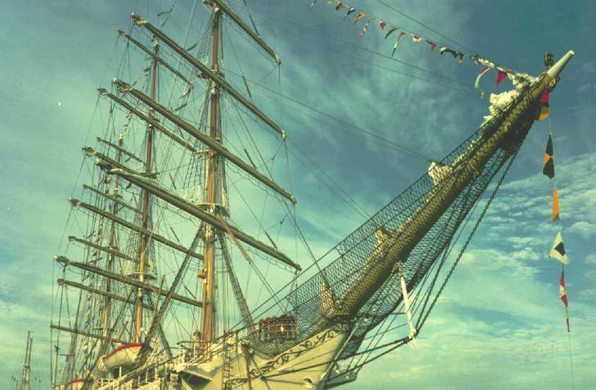 Berthed at Port Adelaide showing rigging, 24/12/1987.