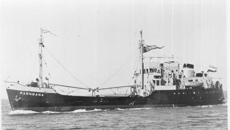 General cargo vessel, "Parndana", owned by Coast Steamships Ltd.  Built in 1955 by Gebr. V. Diepen N.V. - Waterhuizen.

Official Number:  178463
Dimensions:  length 165'0", breadth 28'3", draught 10'1"
Port Of Registry:  Port Adelaide
Tonnage;  462 g