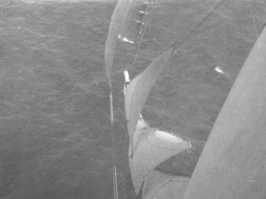 Barque - looking down on jibs from foremast