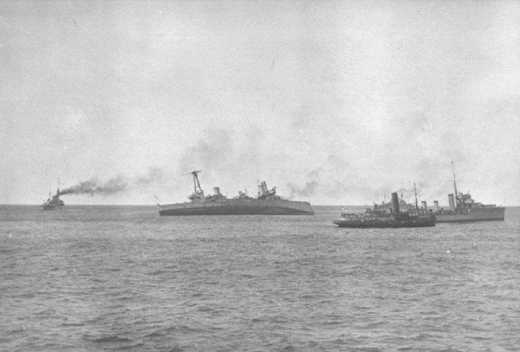 One of three Indefatigable Class Battlecruisers, H..M.A.S.  "Australia" was built in 1913 at Clydebank by John Brown & Co.  (sister ship to Indefatigable and New Zealand) She was the first flagship of the R.A.N. and 5took part in the war in the Pacific du