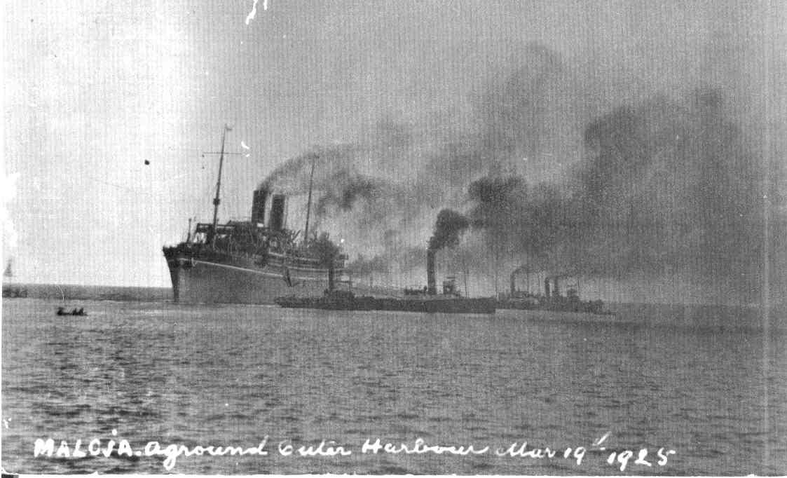 Passenger vessel aground at Outer Harbour March 19th 1925.