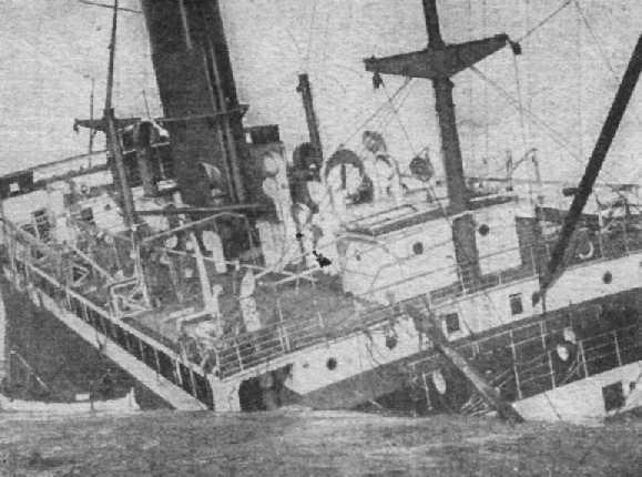 1917 cargo vessel with broken back.