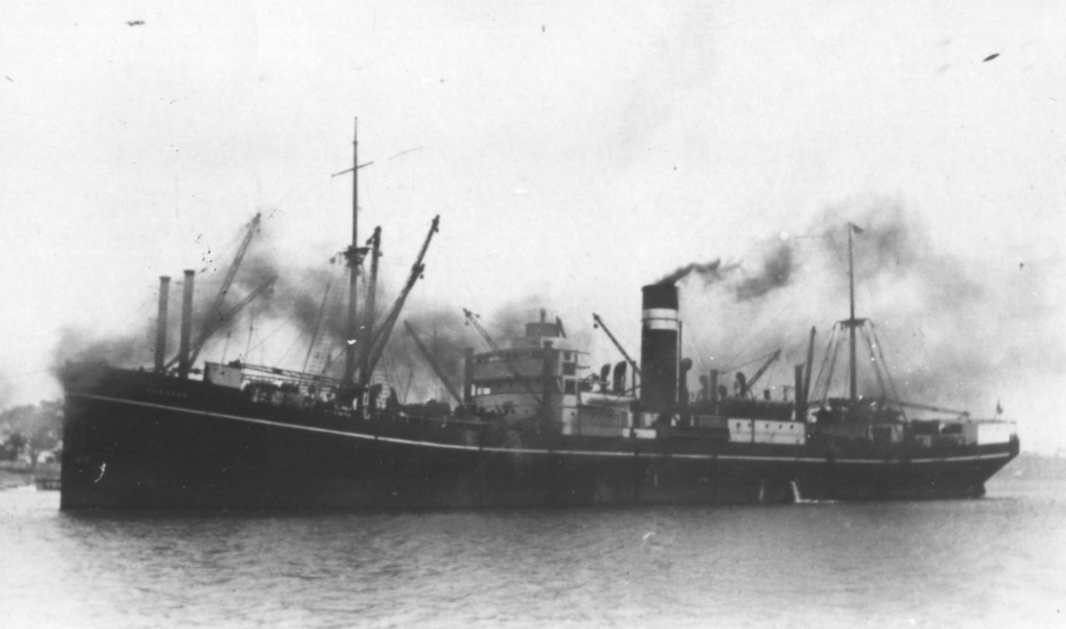 General Cargo vessel "Mungana", ex "Eurelia".  Built in 1920 in Newcastle, NSW.  Employed in interstate cargo and owned by CGL & AUSN.  Vessel was sold to Hong Kong Breakers.
Tonnage:  3315 gross
Dimensions:  length 331'