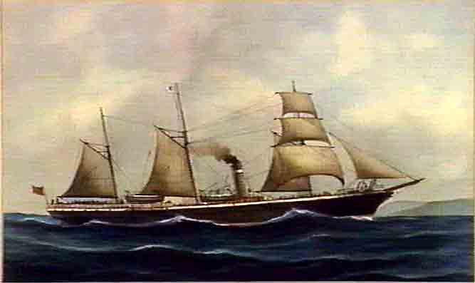 Image: Steamship that carried sails, with a centre funnel