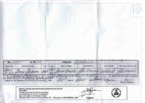 Copy of Death Certificate for Thomas Henderson