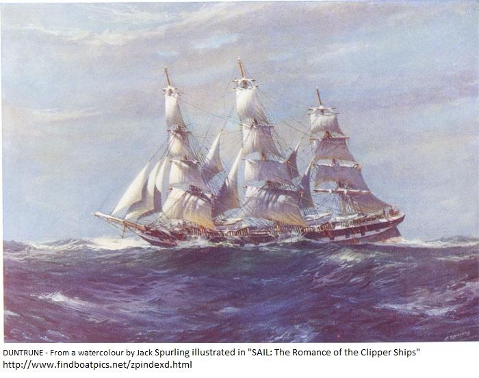 DUNTRUNE - From a watercolour by Jack Spurling illustrated in "SAIL: The Romance of the Clipper Ships"