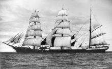 3 masted steel Barque, "Winterhude", ex "Mabel Rickmers", built in 1898 by Rickmers - Bremerhaven.  This vessel was biought from the French Government for 1950 pounds for service in the fleet of Gustaf Erikson from 1925 to 1944, at which time she was sold