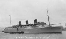 Passenger Vessel "Monarch Of Bermuda", built in 1931 by Vickers-Armstong Ltd - Newcastle.  Owned by Furness, Withy & Co. Ltd.
Tonnage:  22424 gross, 12876 net
Dimensions:  length 553'2", breadth 76'7", draught 39'0"
Official Number:  29748
Port Of Reg