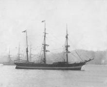 Barque "Staffordshire", built in 1862 at Liverpool by Jonas Quiggen & Co.
Official Number:  45399
Tonnage:  1197 gross
Dimensions:  length 207', breadth 34', draught 23'
Commander:  Capt. Meekison