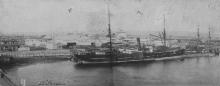 Freighter "Nemesis", built in 1880 at Whitly By T Turnbull & son for Hddart & Parker Pty Ltd.
Official Number:  82666
Tonnage:  1393 gross
Dimensions:  length 240', breadth 34', draught 18'
Port Of Registry:  Melbourne

This image shows vessel at Co