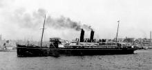 Passenger vessel "Mongolia", built by Caird & Co, Greenock, Scotland in 1903.  Owned by P&O, she operated the route between the UK and Australia via the Suez Canal.  In 1908 she caught on fire but was repaired and in 1917 she struck a mine and sank off th