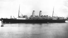 Passenger Liner "Osterley", launched on 26-1-1909 by Lady Jersey and completed in June 1909.  Built by London & Glasgow Shipbuilding Co, Govan, Scotland.  She took her inaugural voyage on 6 August 1909 from London to Brisbane.
Base Port:  London
Gross T