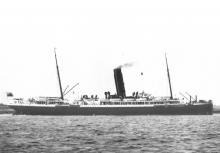 Passenger vessel "Omrah", built in 1899 by Fairfield Shipbuilding & Engineering Co - Glasgow.  She took her maiden voyage on 3 February 1899 and operated the route between UK and Australia.  In 1916 she was commandeered as a troopship.  In 1918 she was to