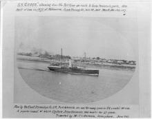 Passenger Cargo vessel, S.S. "Ceres", steaming down the Port River en route to the Yorke Peninsula Ports in 1893.  Built in 1875 in Melbourne, this iron vessel was run by The Coast Steam Ship Co. Ltd and was in service for many years along South Australia