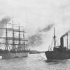 1907 Barque leaving London for Nystad after discharging her cargo of Australian grain in Milwall Dock which she reached 120 days out from Australia