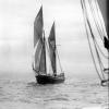 This image taken at a front on angle of ship as it comes toward photographer.