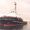 Tug "Tarpan", gross tonnage 427.  Built in 1984 by Tamar Ship building Pty Ltd - Launceston.  Official Number - 851326.  Owned by waratah towage Pty Ltd, Port Adelaide SA.
Dimensions - length 32.31, breadth 10.90, draught 4.250m