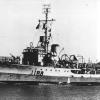 Steaming up the Port River March 1946 after completion of her tour of duty in the Pacific War Zone.