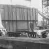 Starboard shell panel in position, 7/8/1958.